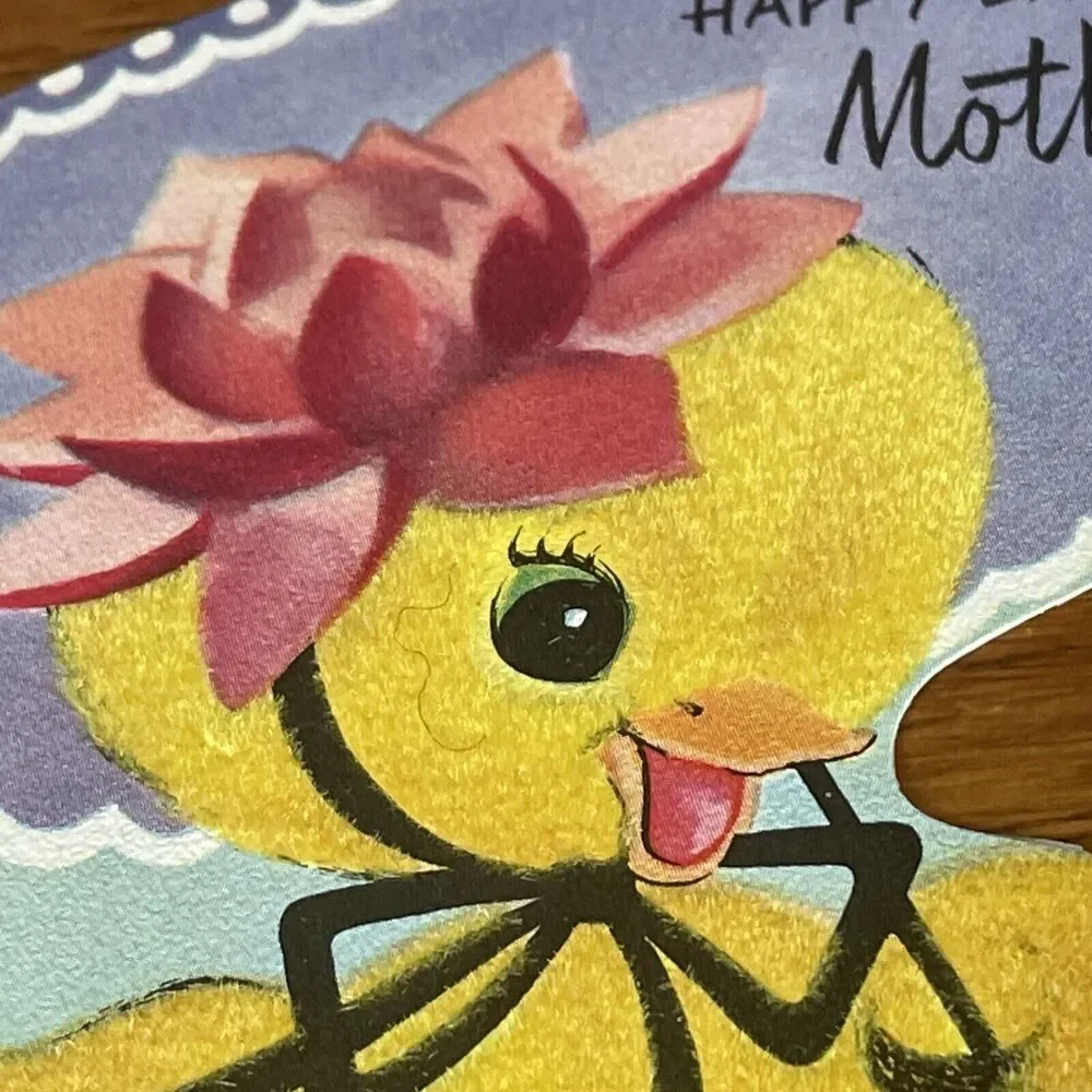 Vtg Rust Craft Duck Spring Flocked Happy Easter Mother Greeting Card